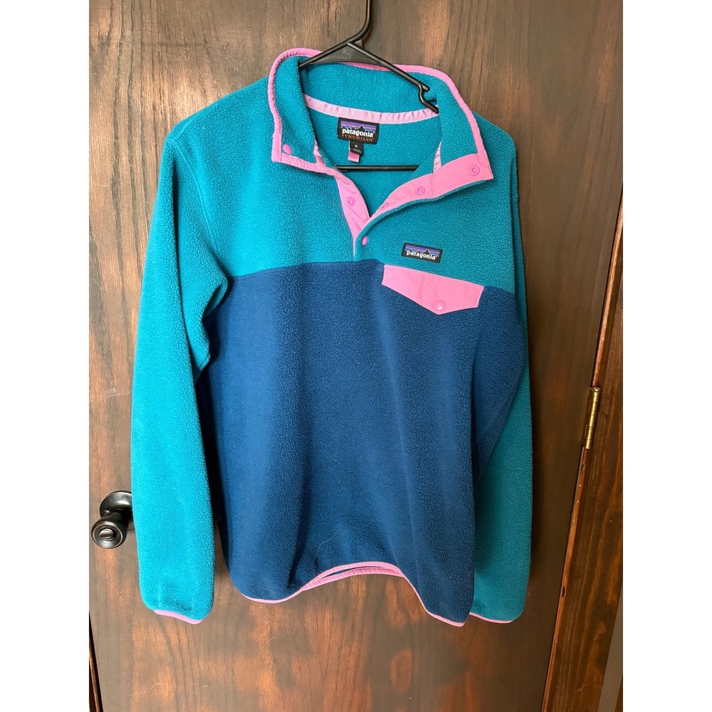 Patagonia Synchilla Snap-T Fleece Pullover Teal Navy Pink Womens Medium